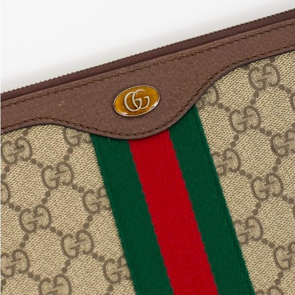 Gucci Ophidia Pouch with GG Supreme Canvas and Brown leather trim ❤️💚 - Picture 3 of 6